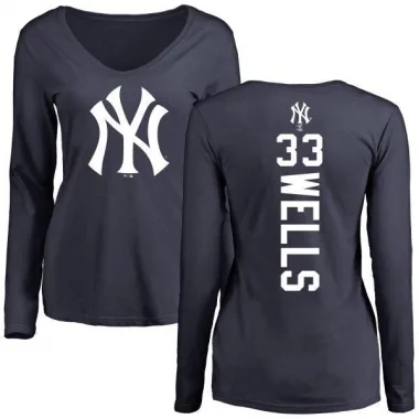 Navy Women's David Wells New York Yankees Backer Slim Fit Long Sleeve T-Shirt -