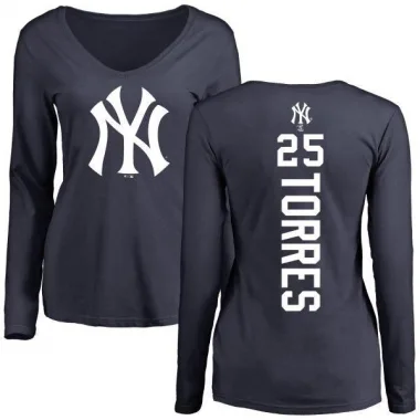 Navy Women's Gleyber Torres New York Yankees Backer Slim Fit Long Sleeve T-Shirt -