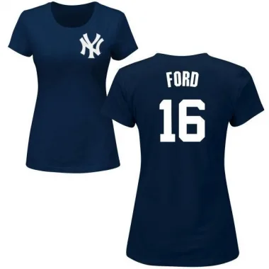 White Women's Whitey Ford New York Yankees Roster T-Shirt - Navy